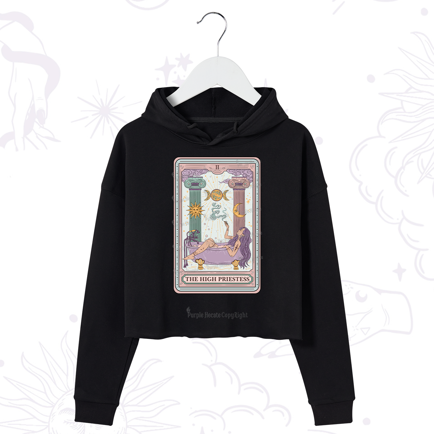 Purplehecate The High Priestess Tarot Crop Hoodie