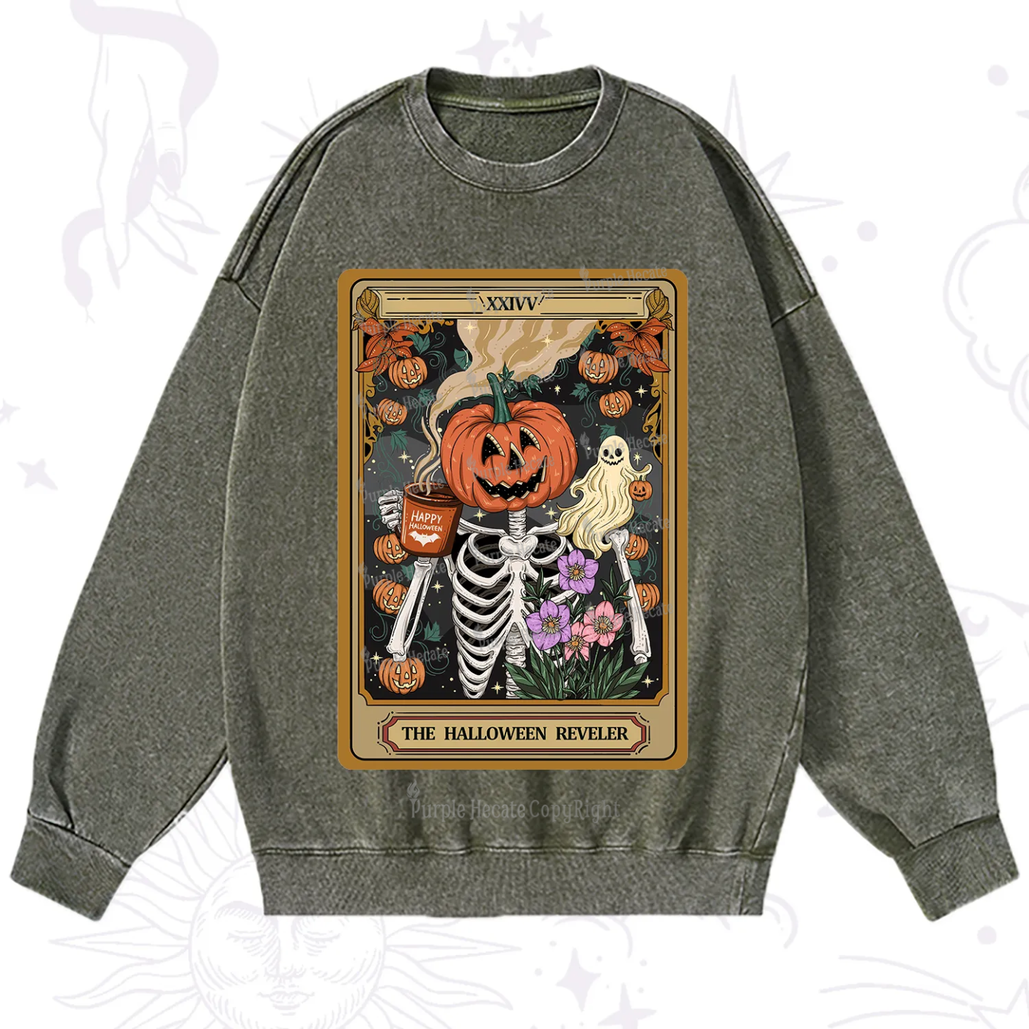 Purplehecate The Halloween Reveler Tarot Washed Sweatshirt