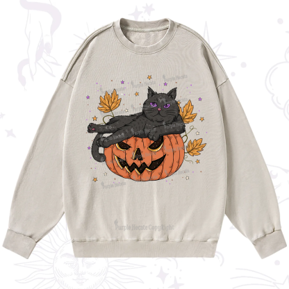 Purplehecate Pumpkin Throne of the Witch Cat Washed Sweatshirt