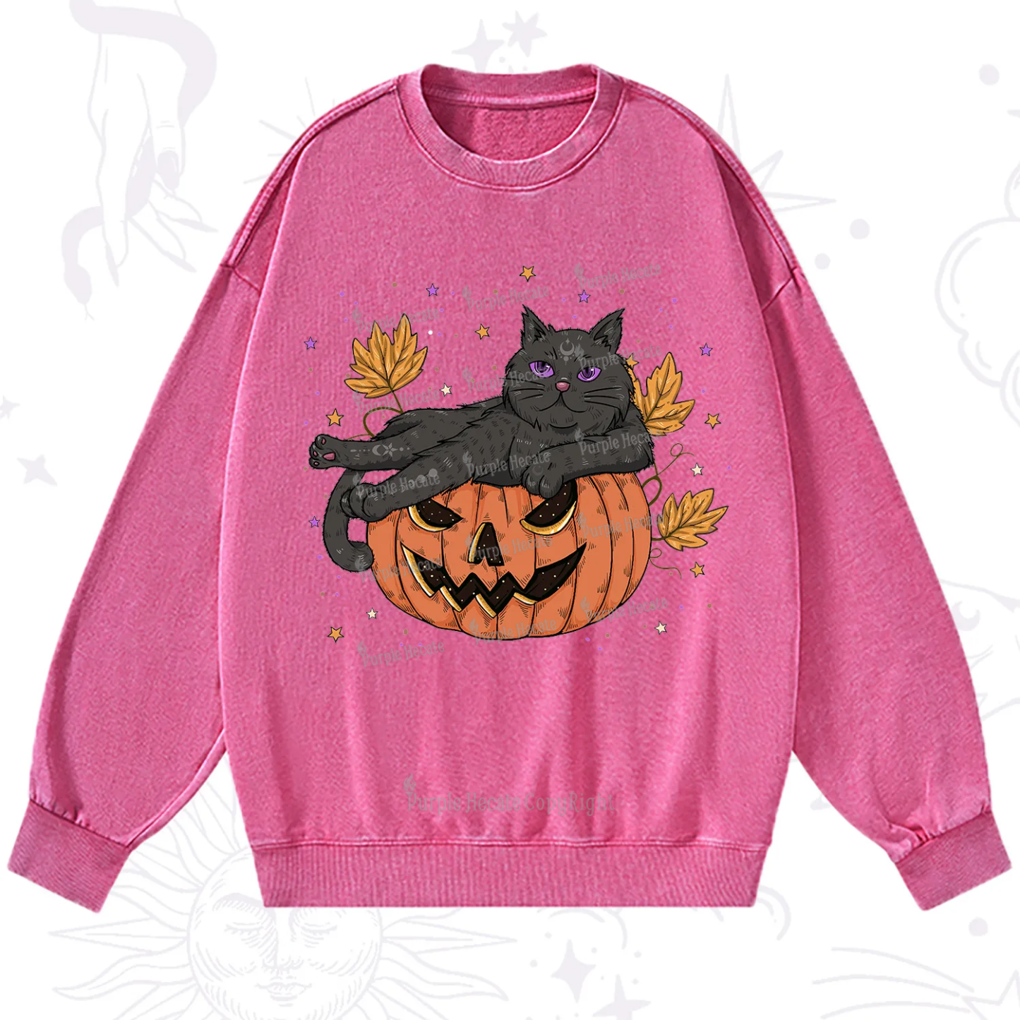 Purplehecate Pumpkin Throne of the Witch Cat Washed Sweatshirt