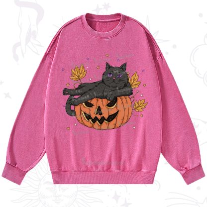 Purplehecate Pumpkin Throne of the Witch Cat Washed Sweatshirt