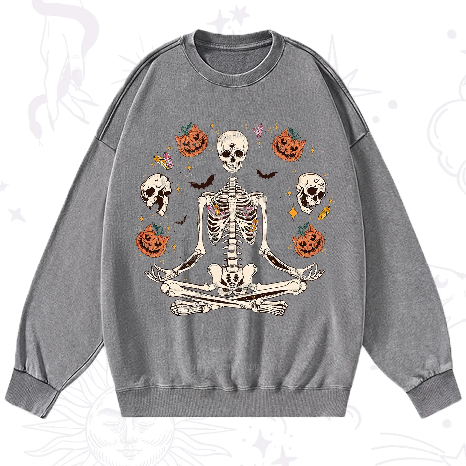 Purplehecate Funny Skeleton Halloween Washed Sweatshirt