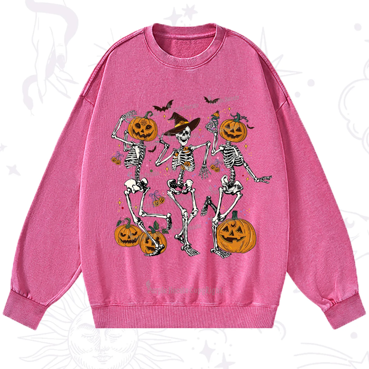 Purplehecate Pumpkin Head Skeleton Dance Halloween Washed Sweatshirt