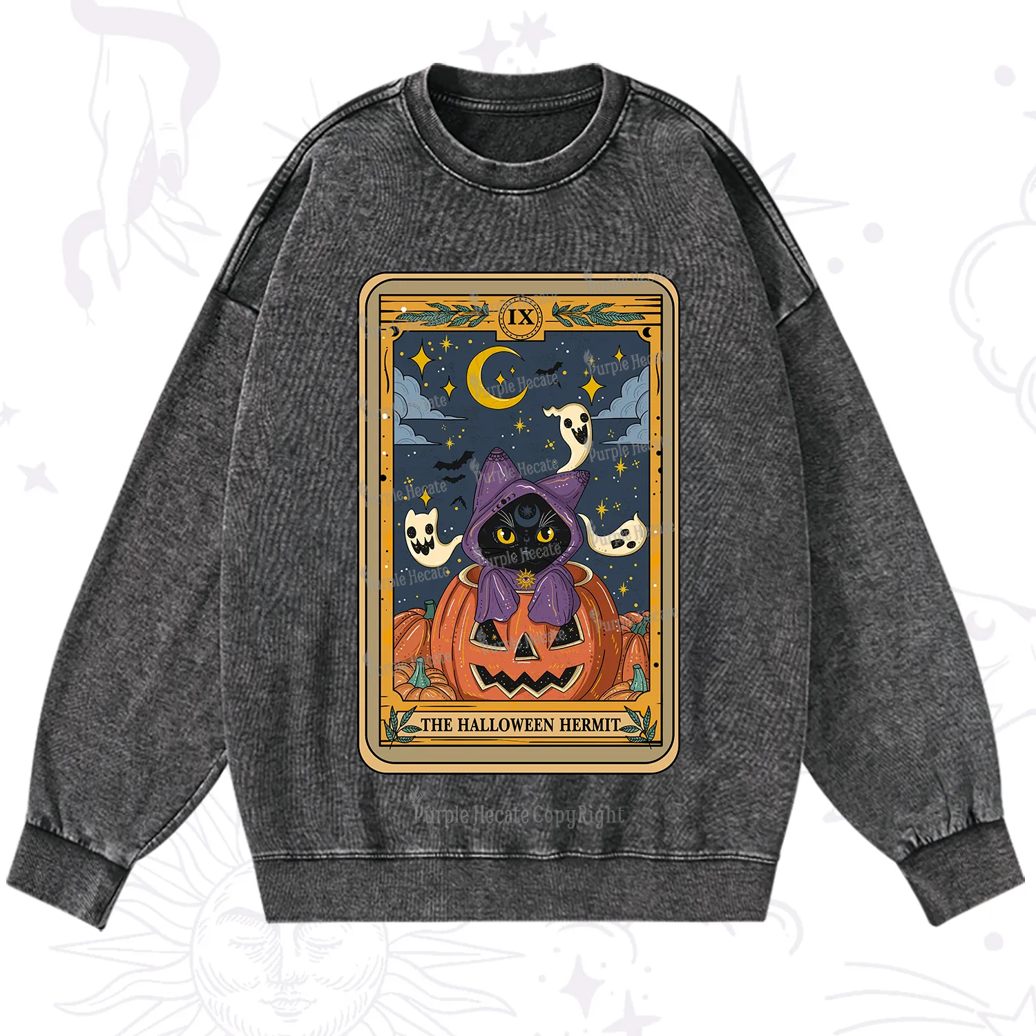Purplehecate The Halloween Hermit Tarot Washed Sweatshirt