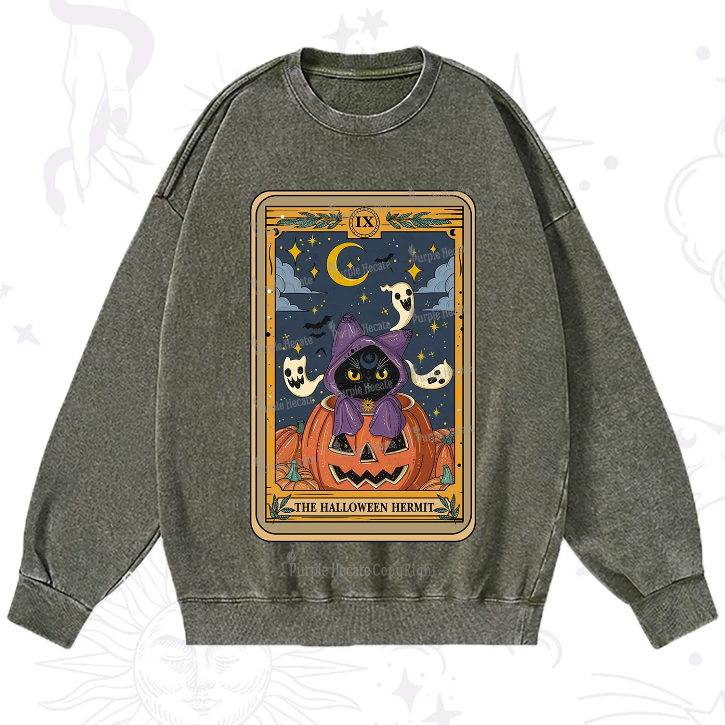 Purplehecate The Halloween Hermit Tarot Washed Sweatshirt