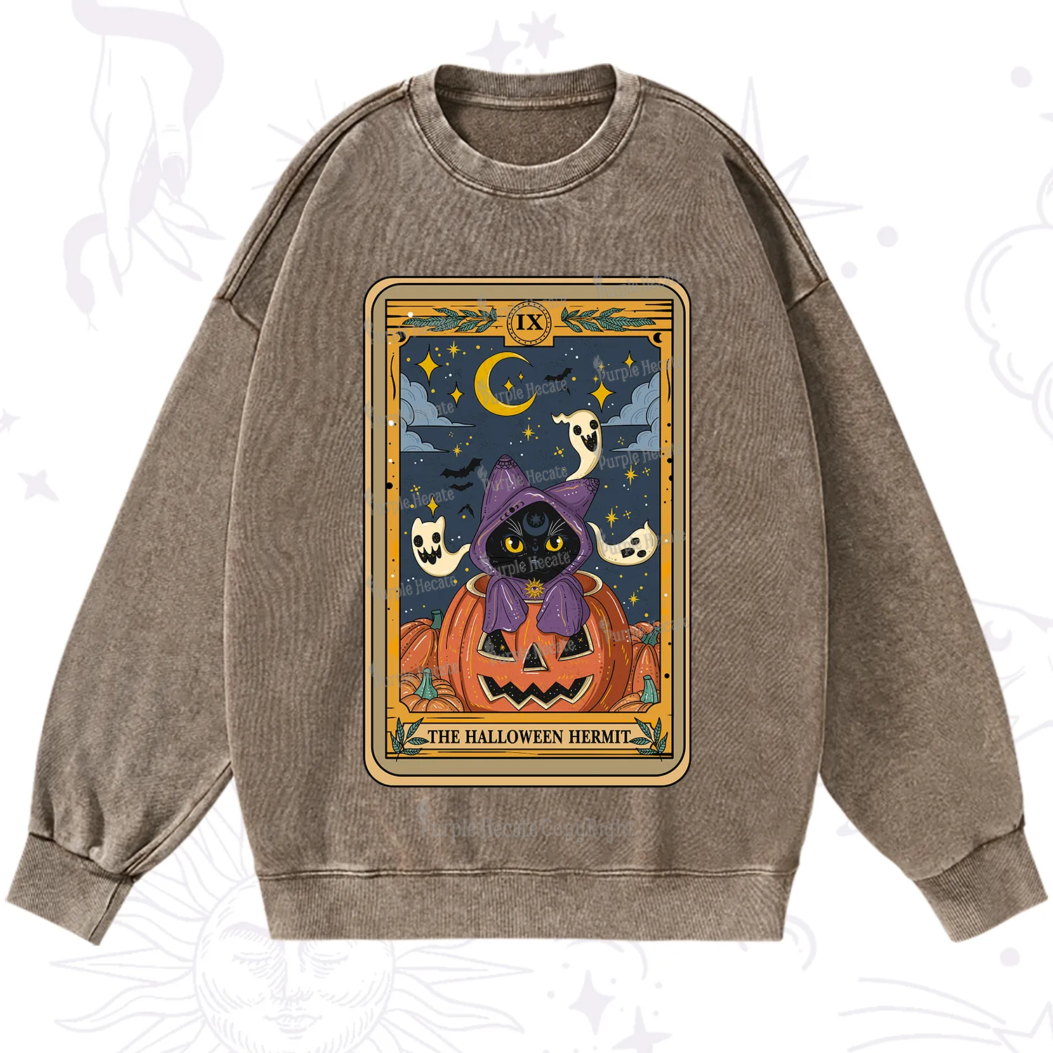 Purplehecate The Halloween Hermit Tarot Washed Sweatshirt