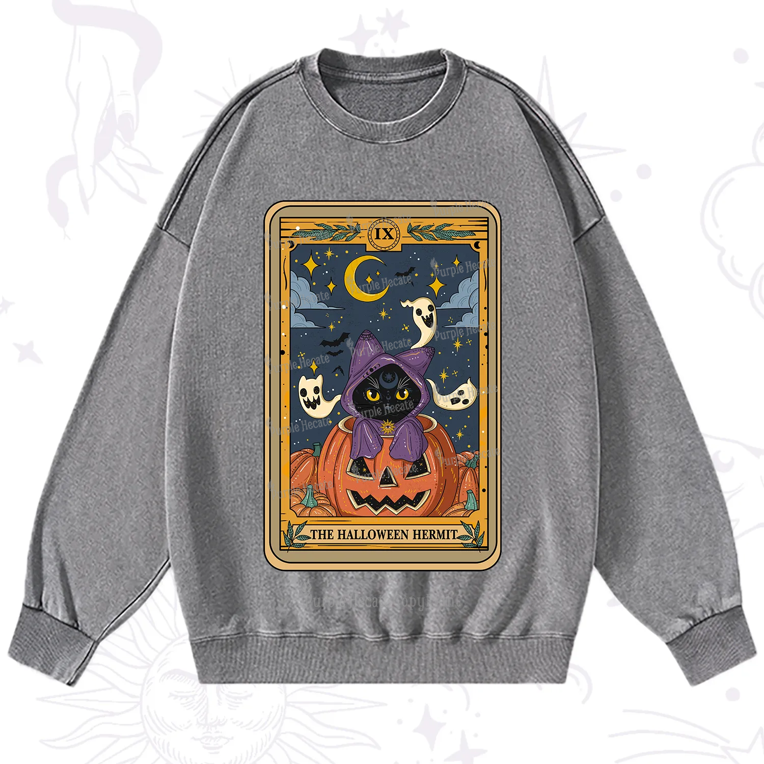 Purplehecate The Halloween Hermit Tarot Washed Sweatshirt
