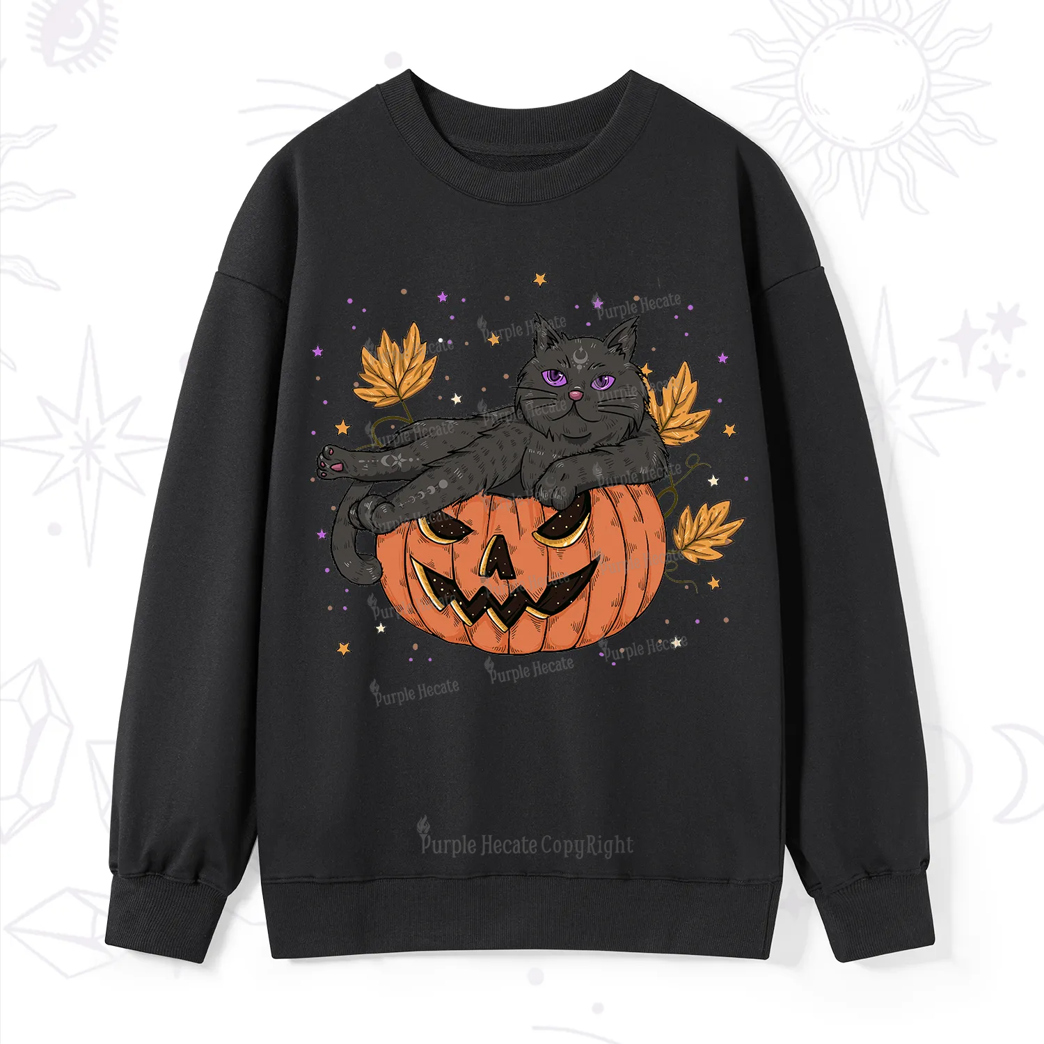 Purplehecate Pumpkin Throne of the Witch Cat Sweatshirt