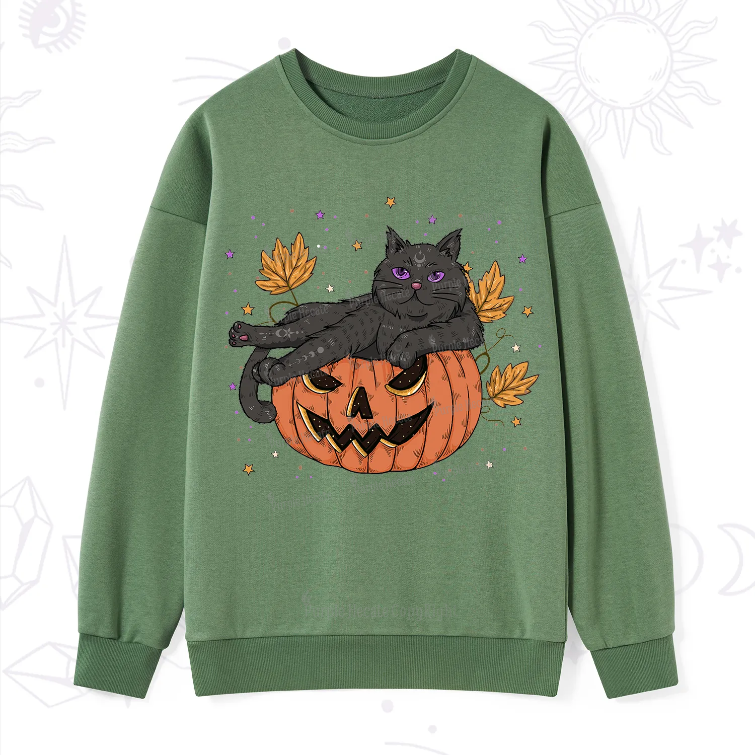 Purplehecate Pumpkin Throne of the Witch Cat Sweatshirt