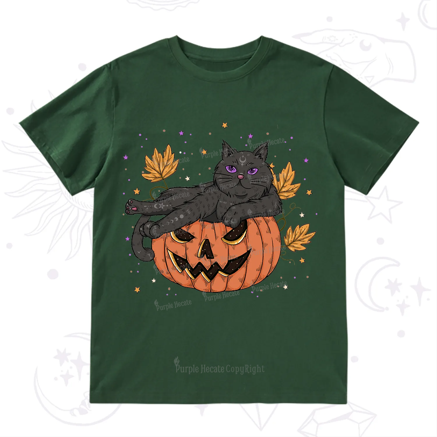 Purplehecate Pumpkin Throne of the Witch Cat T-Shirt