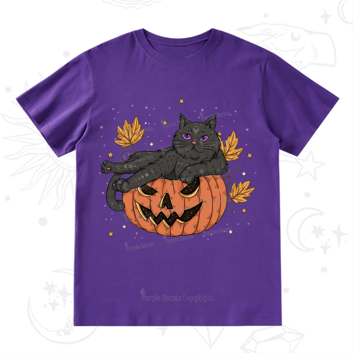 Purplehecate Pumpkin Throne of the Witch Cat T-Shirt