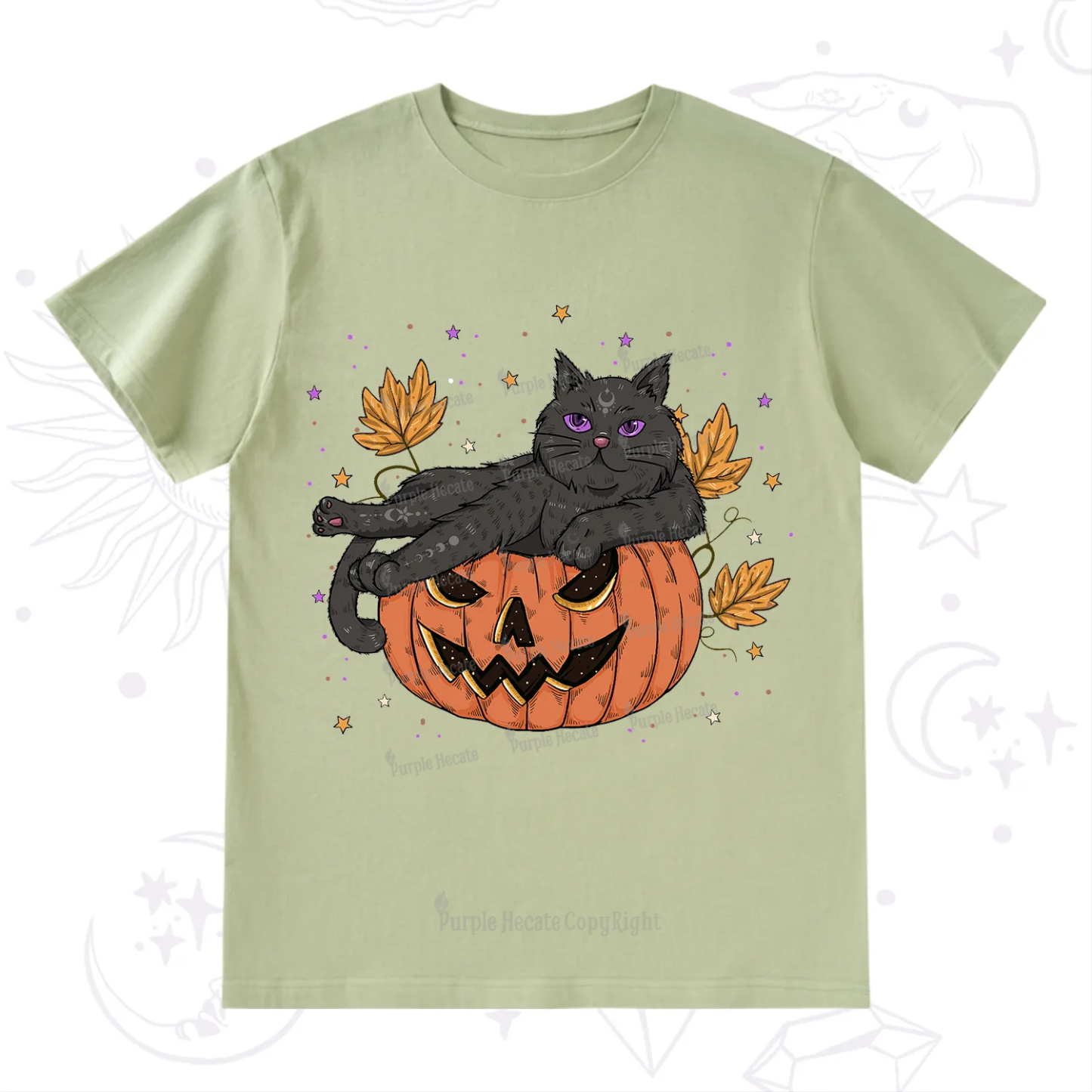 Purplehecate Pumpkin Throne of the Witch Cat T-Shirt