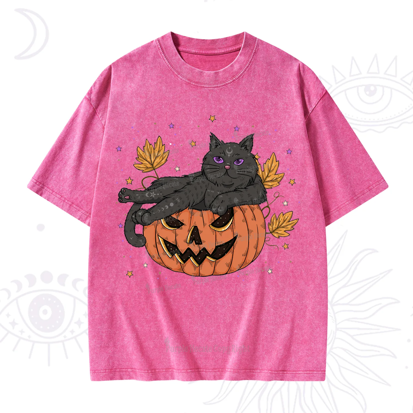 Purplehecate Pumpkin Throne of the Witch Cat Washed T-Shirt