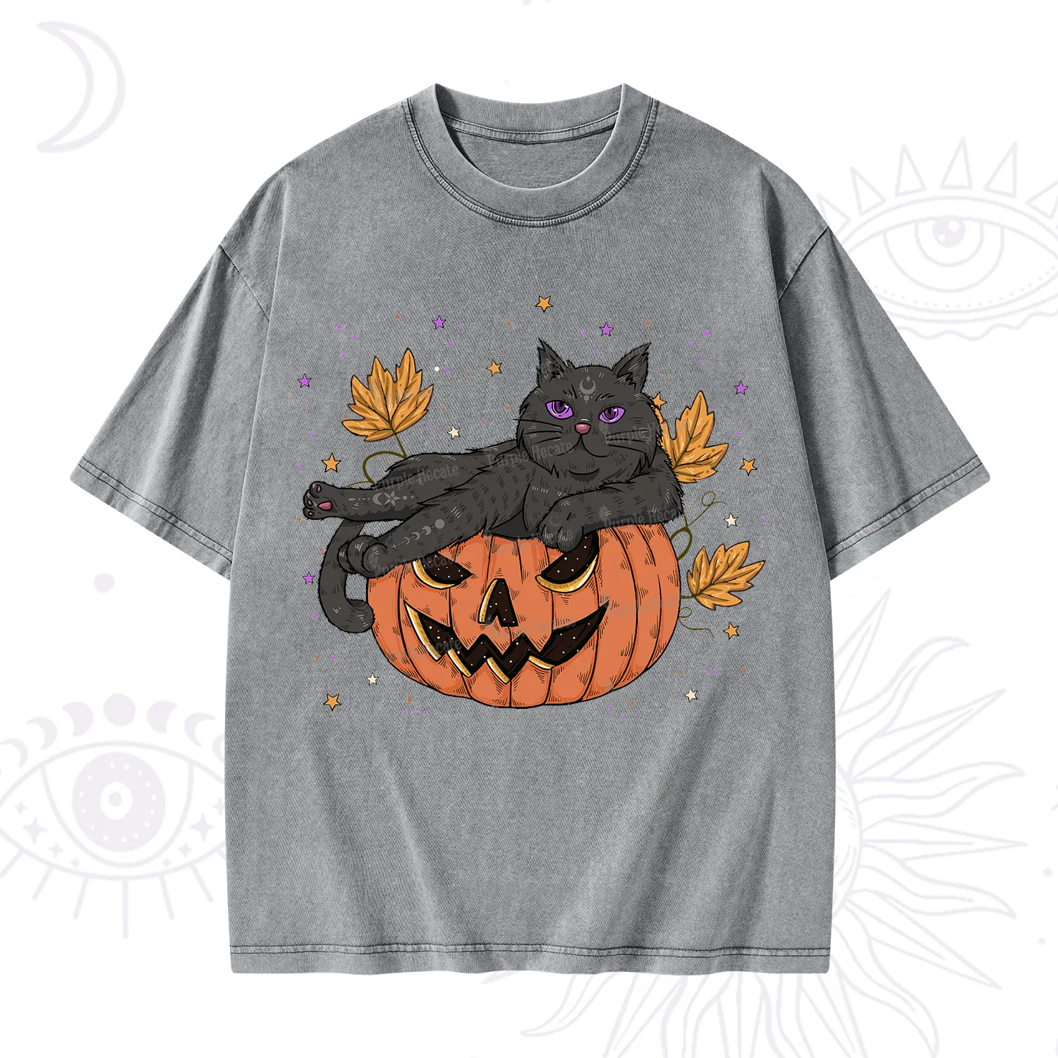 Purplehecate Pumpkin Throne of the Witch Cat Washed T-Shirt