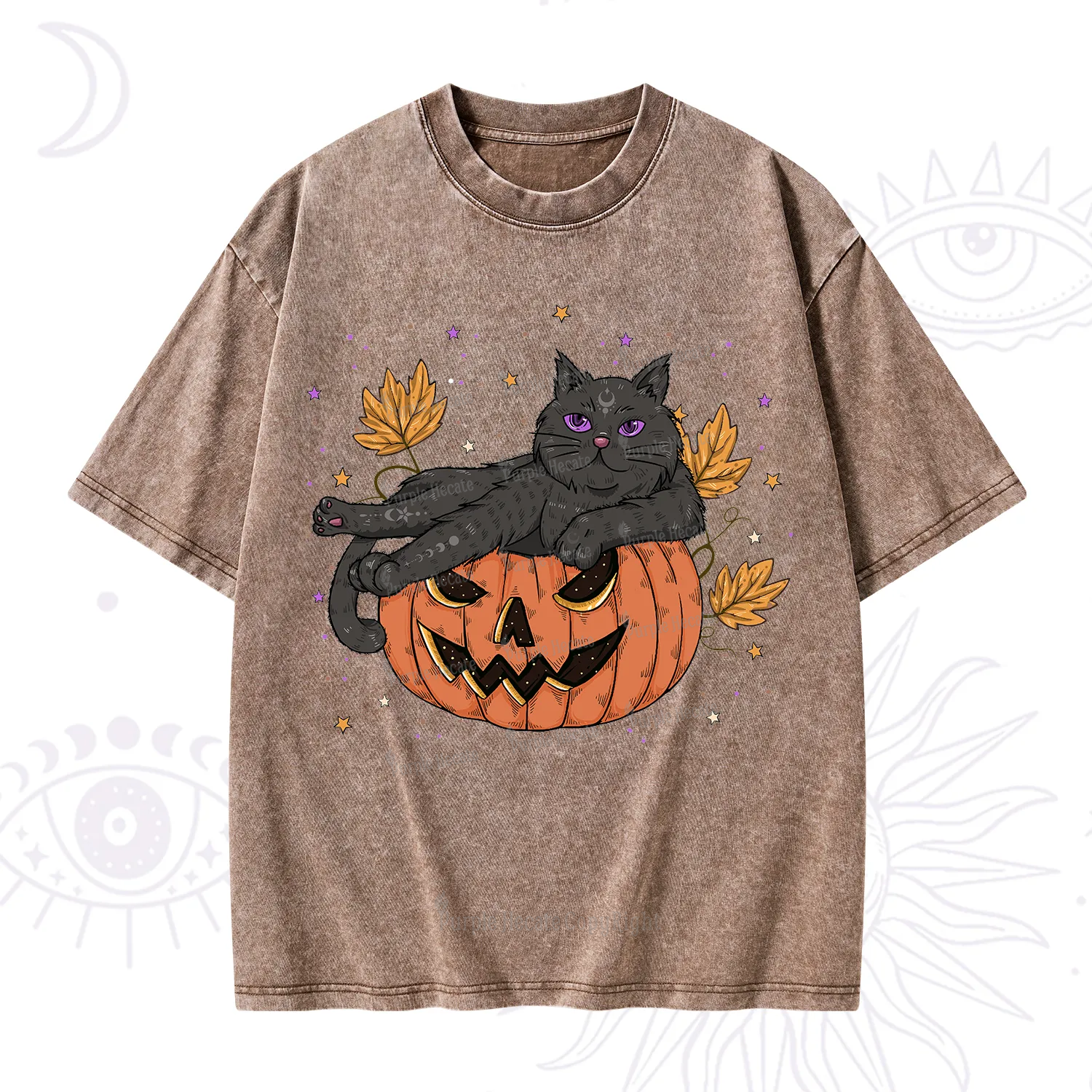 Purplehecate Pumpkin Throne of the Witch Cat Washed T-Shirt