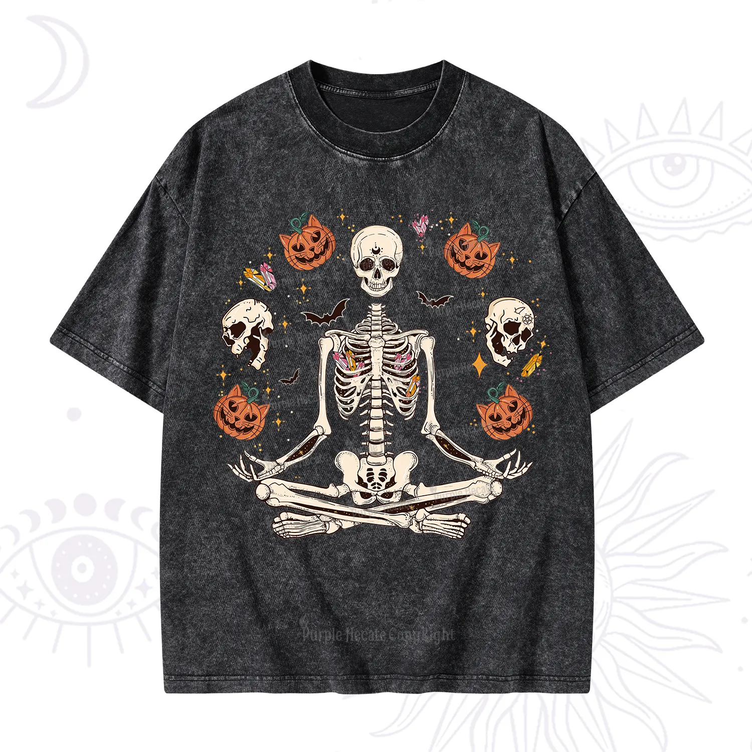 Purplehecate Funny Skeleton Halloween Washed T-Shirt