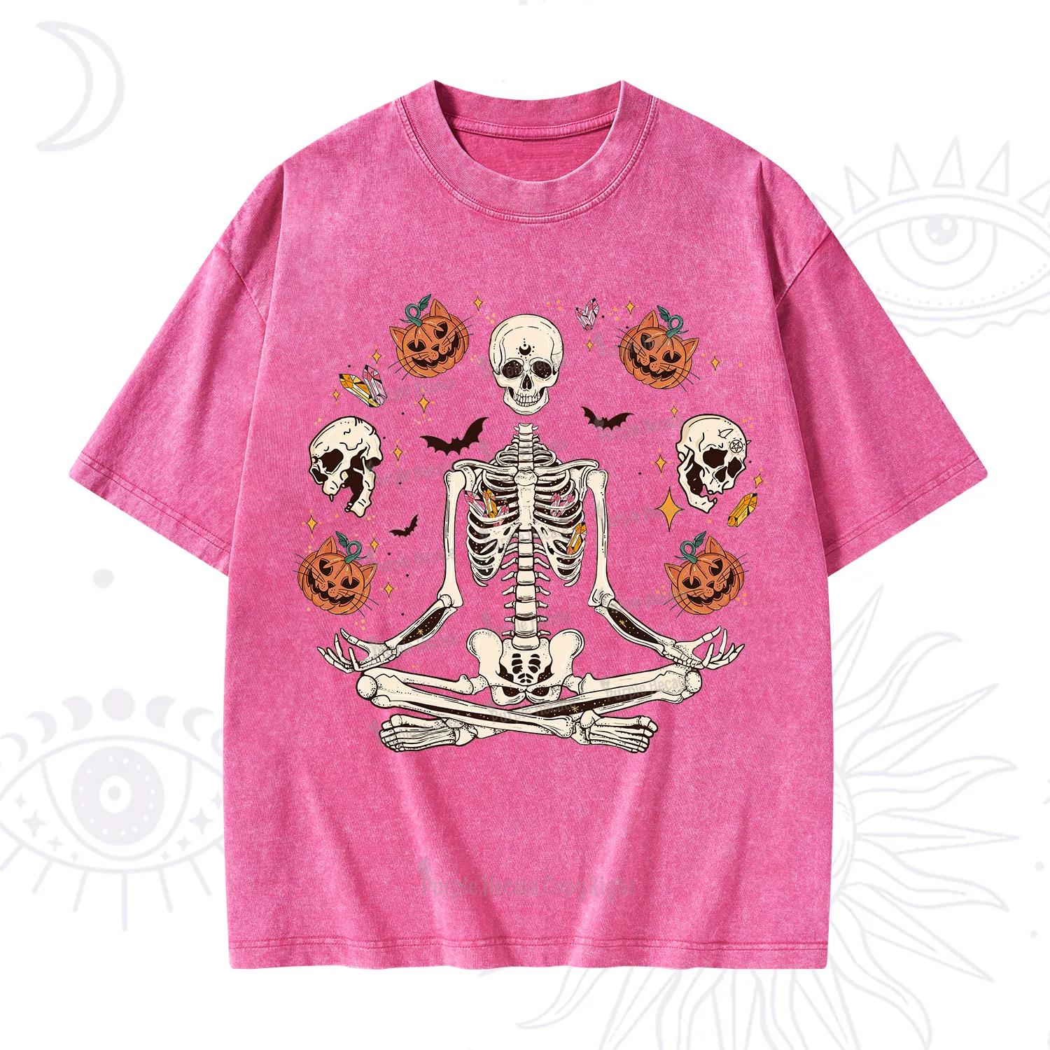 Purplehecate Funny Skeleton Halloween Washed T-Shirt