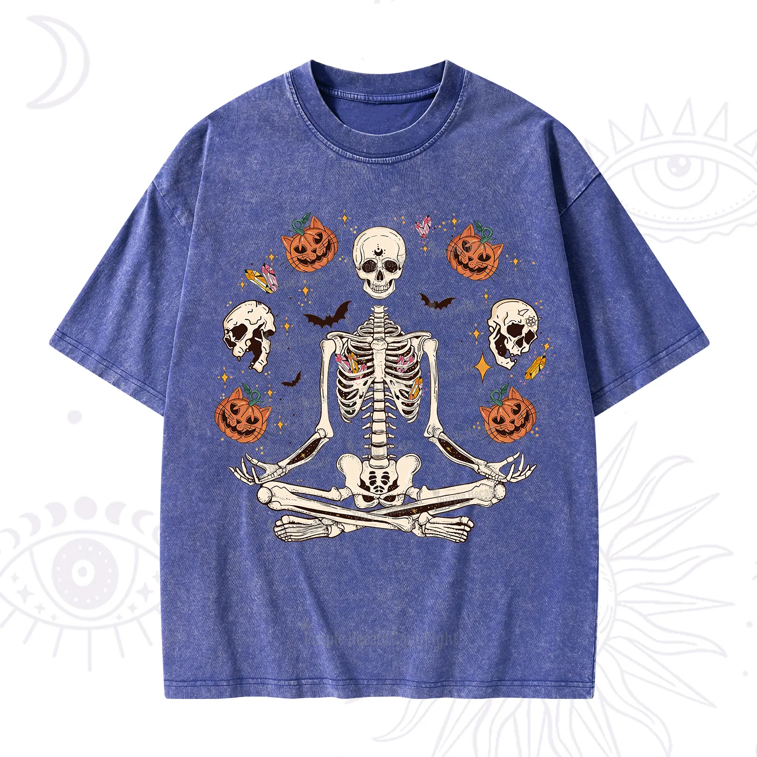 Purplehecate Funny Skeleton Halloween Washed T-Shirt