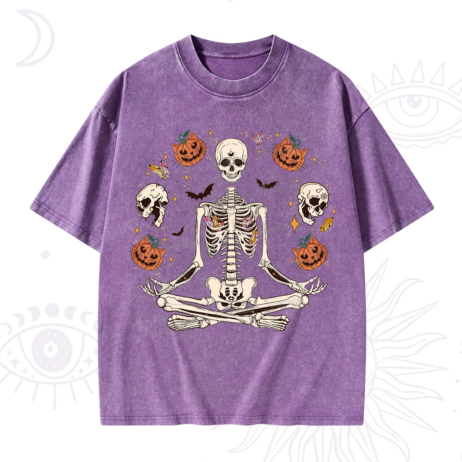 Purplehecate Funny Skeleton Halloween Washed T-Shirt