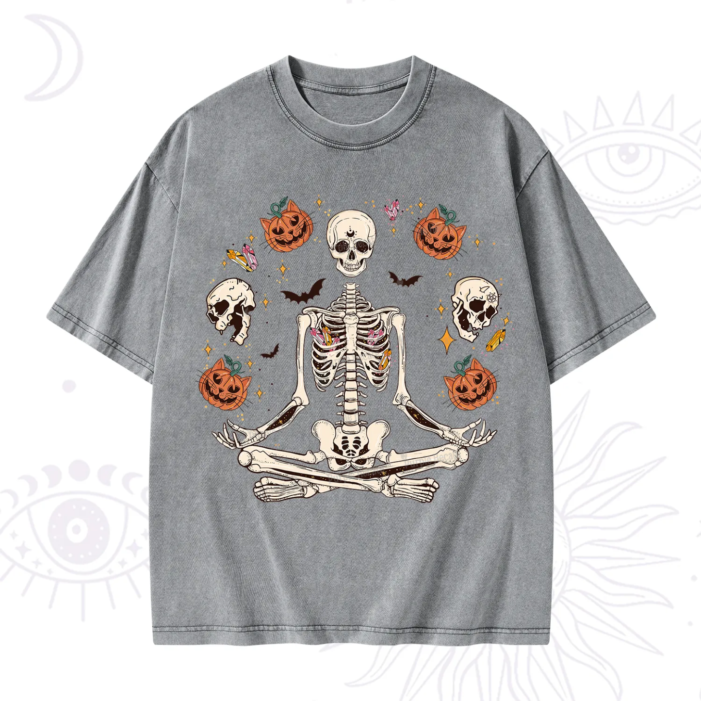 Purplehecate Funny Skeleton Halloween Washed T-Shirt
