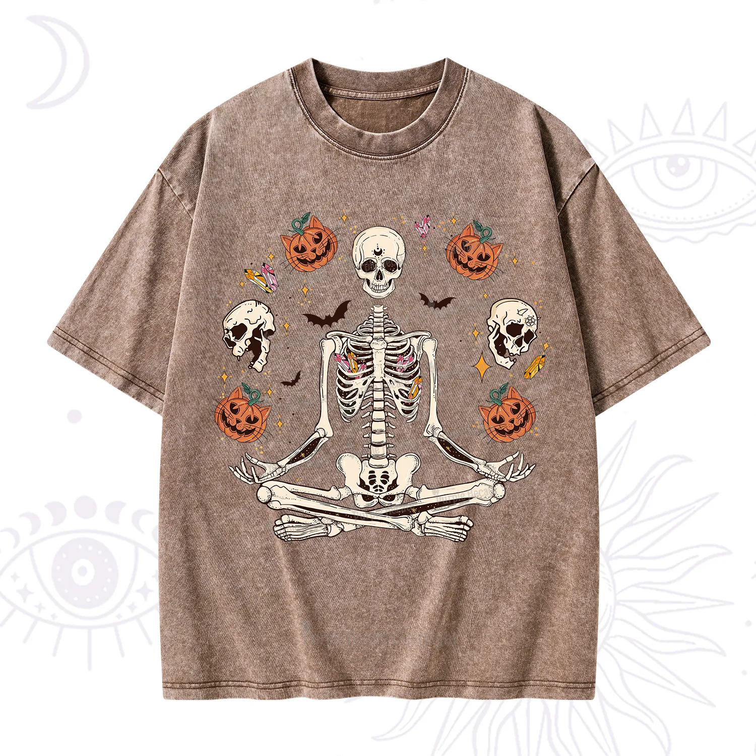 Purplehecate Funny Skeleton Halloween Washed T-Shirt