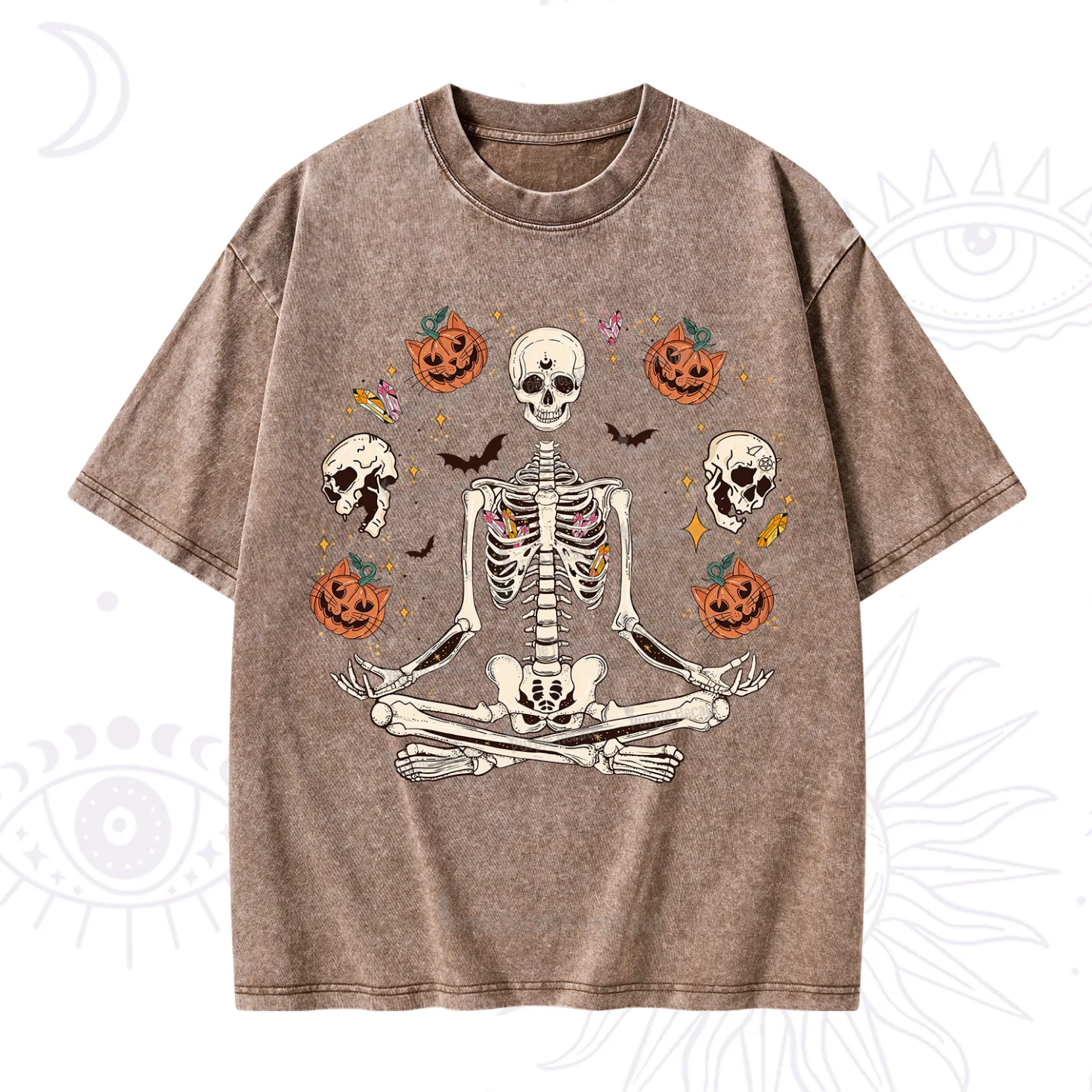 Purplehecate Funny Skeleton Halloween Washed T-Shirt