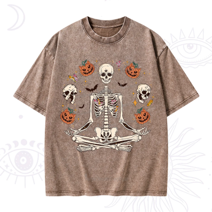 Purplehecate Funny Skeleton Halloween Washed T-Shirt