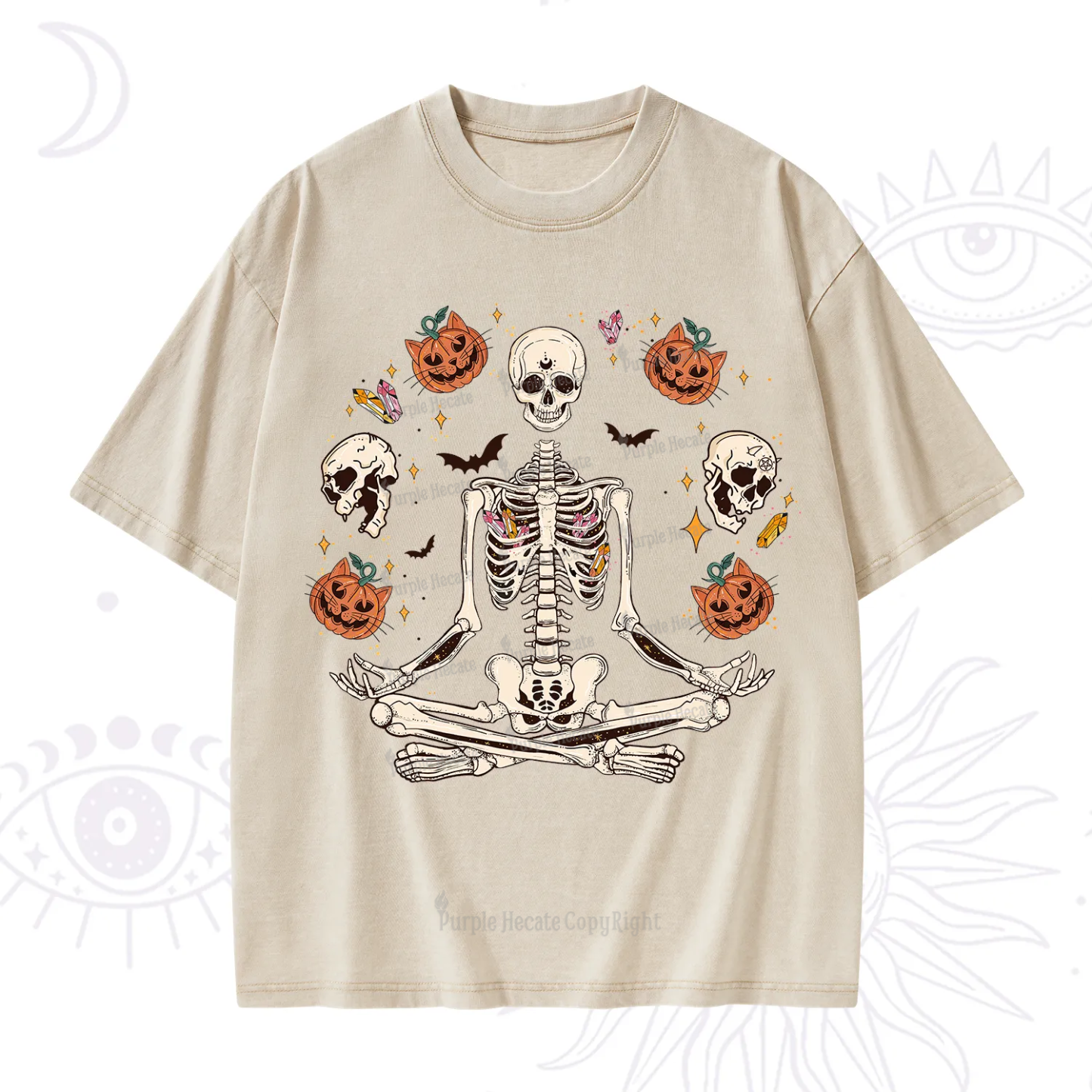 Purplehecate Funny Skeleton Halloween Washed T-Shirt