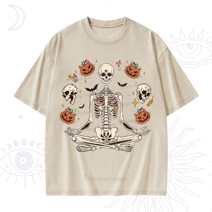 Purplehecate Funny Skeleton Halloween Washed T-Shirt