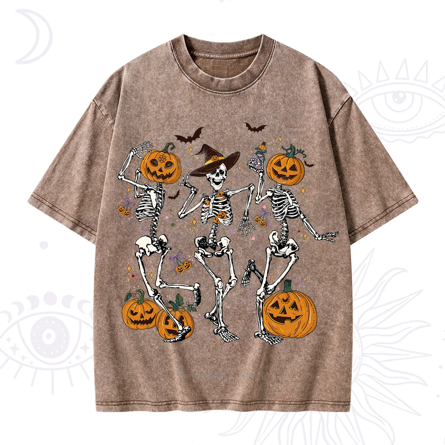 Purplehecate Pumpkin Head Skeleton Dance Halloween Washed T-Shirt