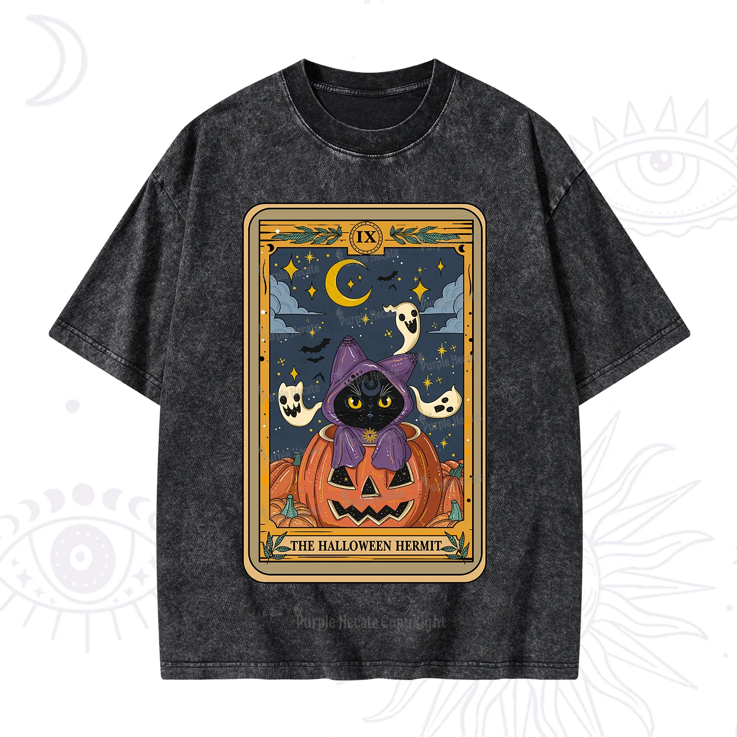 Purplehecate The Halloween Hermit Tarot Washed T-Shirt