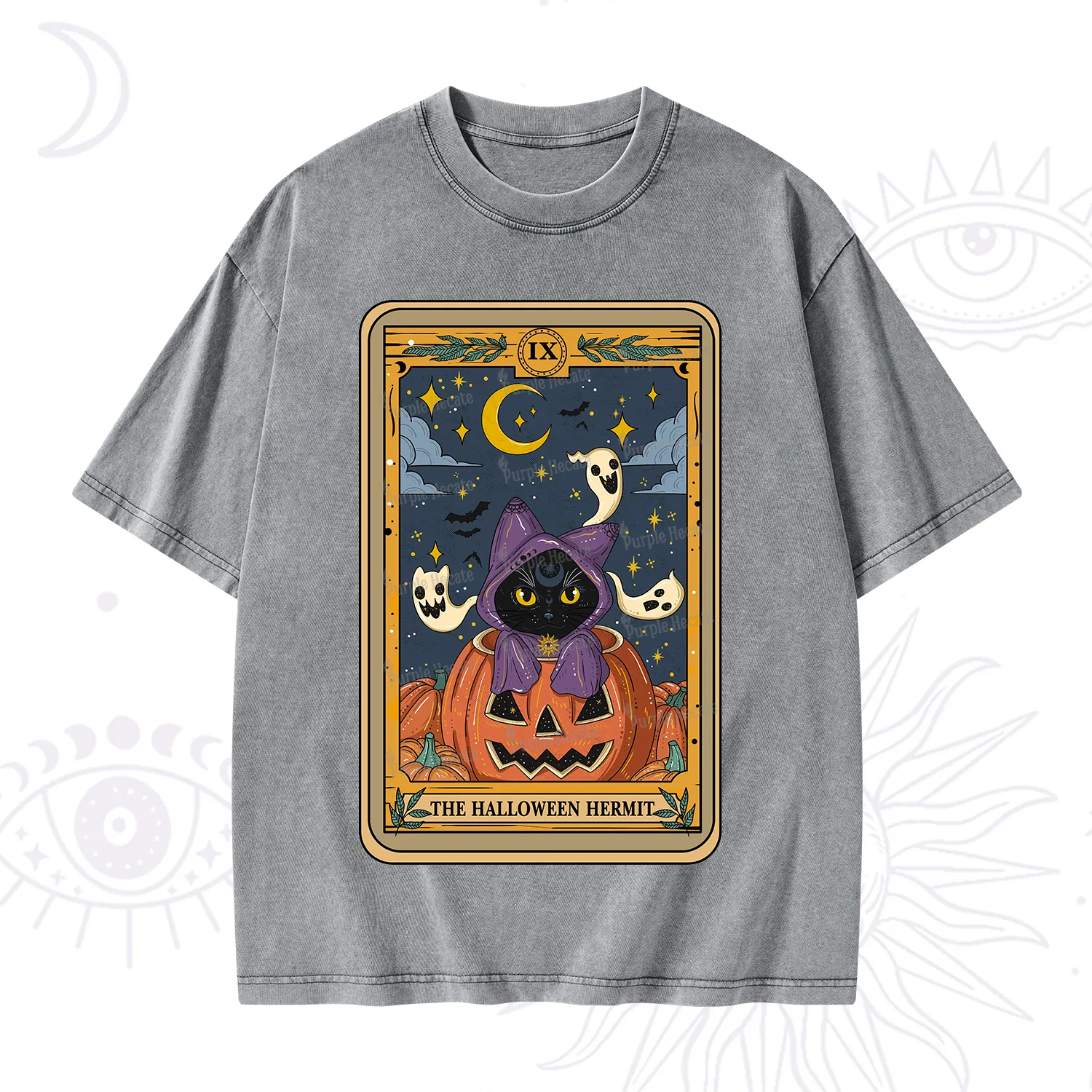 Purplehecate The Halloween Hermit Tarot Washed T-Shirt