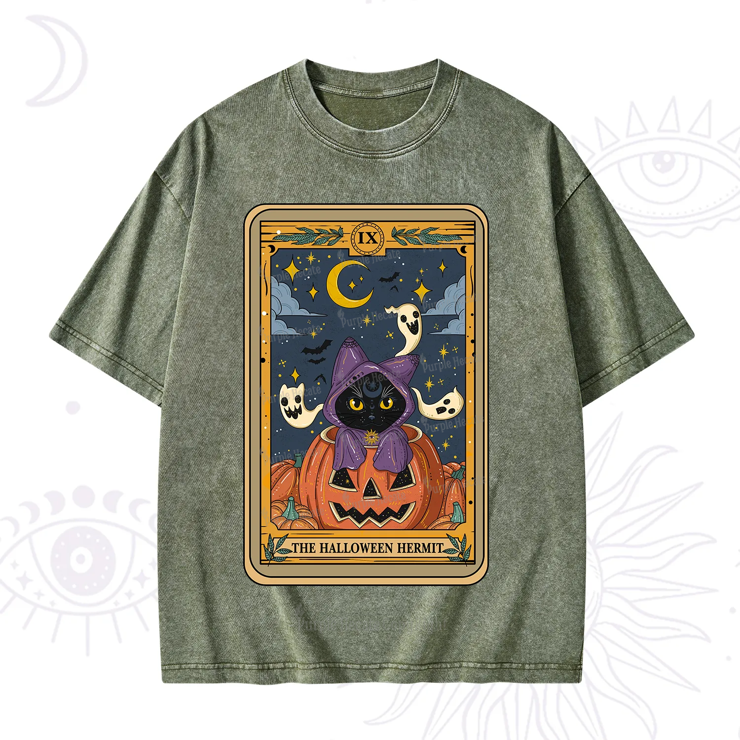 Purplehecate The Halloween Hermit Tarot Washed T-Shirt