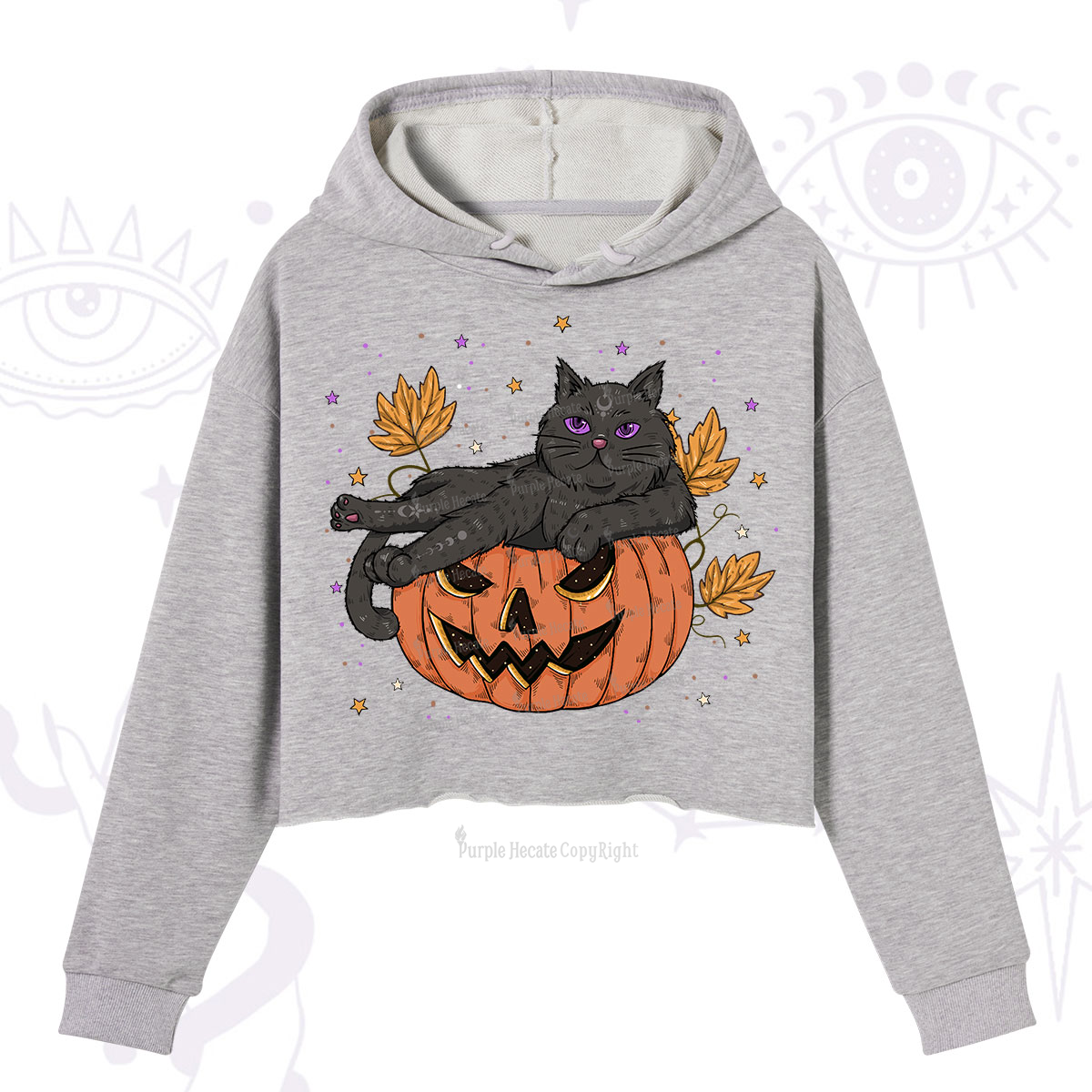 Purplehecate Pumpkin Throne of the Witch Cat Crop Hoodie