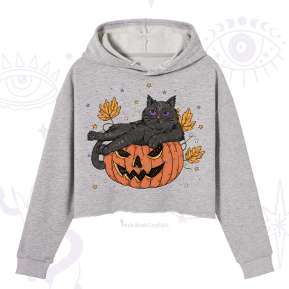 Purplehecate Pumpkin Throne of the Witch Cat Crop Hoodie