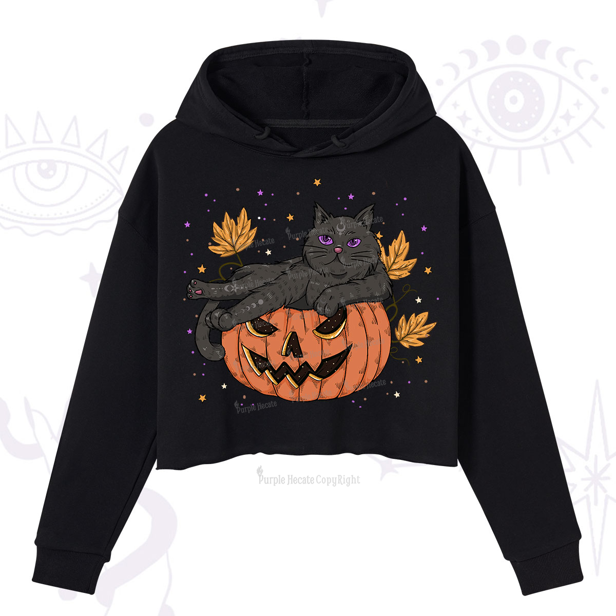 Purplehecate Pumpkin Throne of the Witch Cat Crop Hoodie