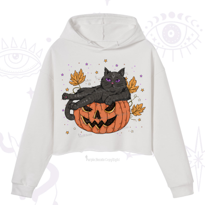 Purplehecate Pumpkin Throne of the Witch Cat Crop Hoodie