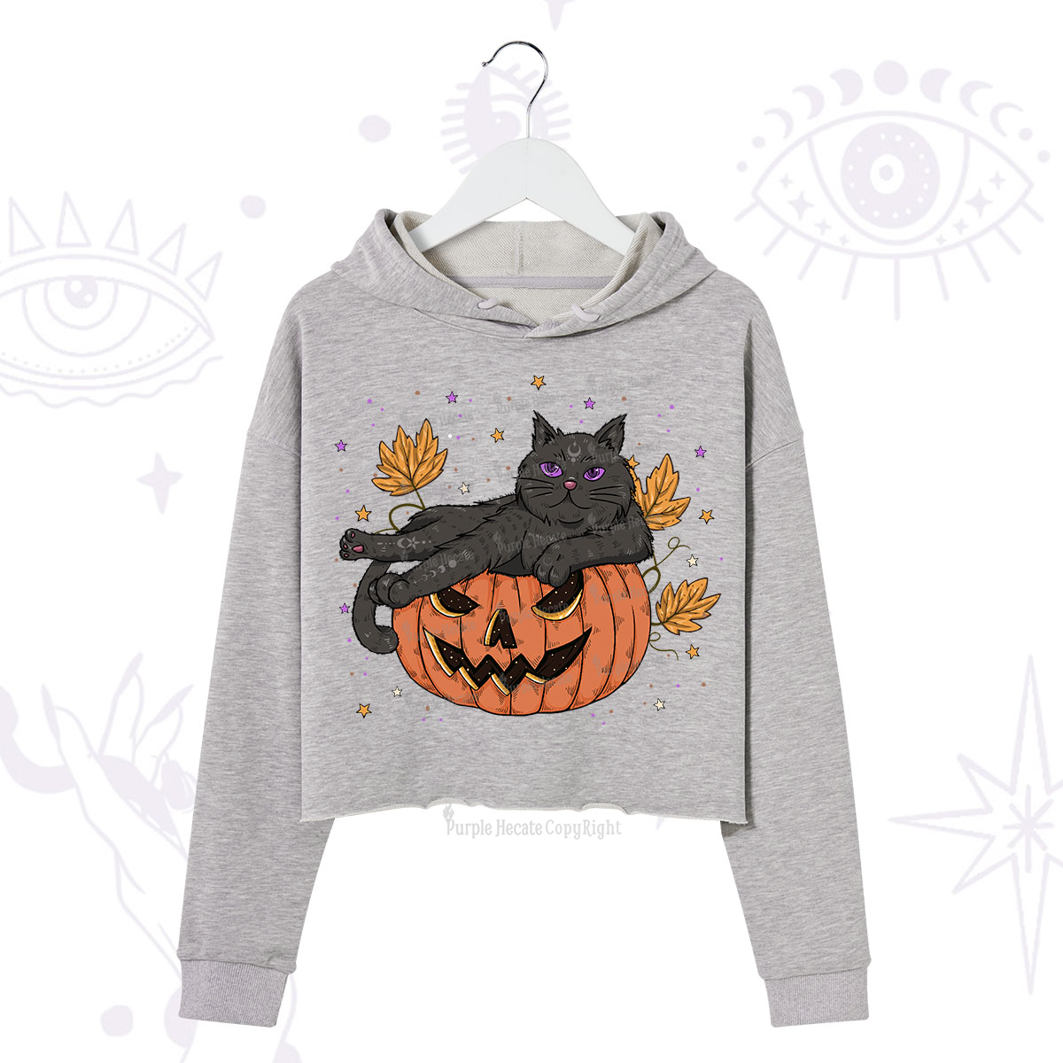 Purplehecate Pumpkin Throne of the Witch Cat Crop Hoodie