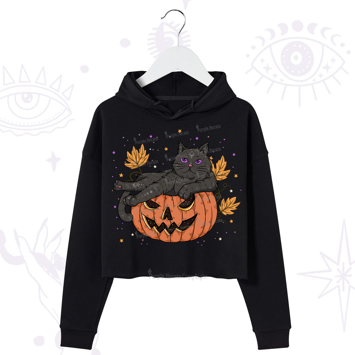 Purplehecate Pumpkin Throne of the Witch Cat Crop Hoodie