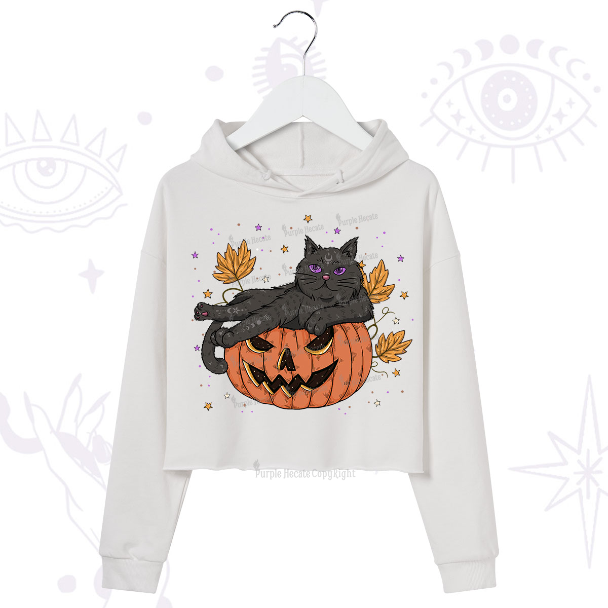 Purplehecate Pumpkin Throne of the Witch Cat Crop Hoodie