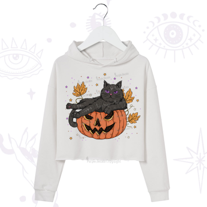 Purplehecate Pumpkin Throne of the Witch Cat Crop Hoodie