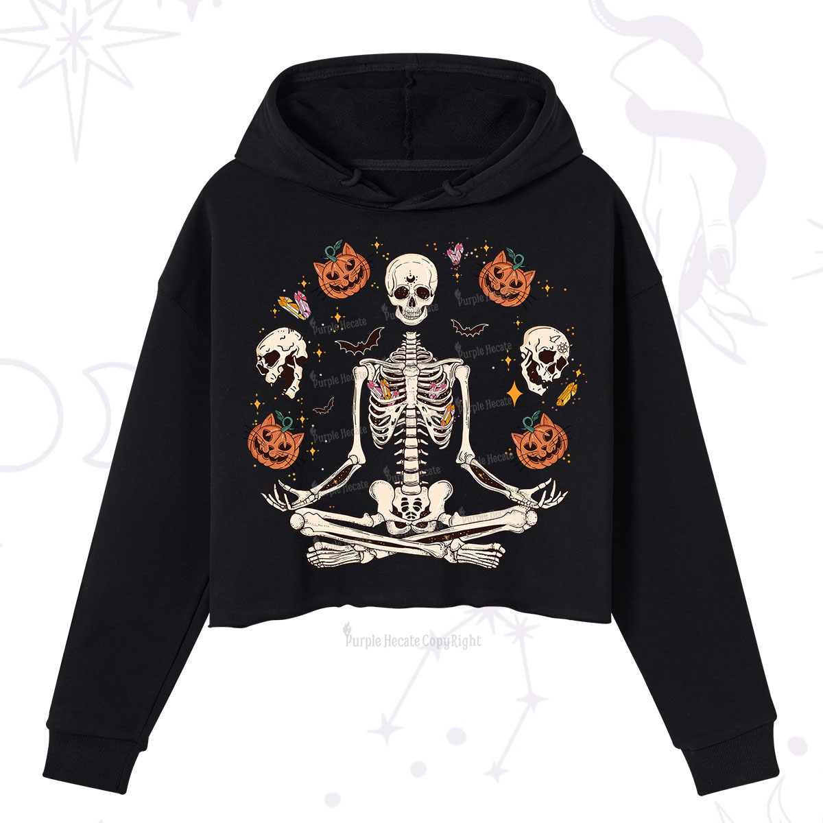 Purplehecate Funny Skeleton Halloween Crop Hoodie