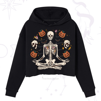 Purplehecate Funny Skeleton Halloween Crop Hoodie