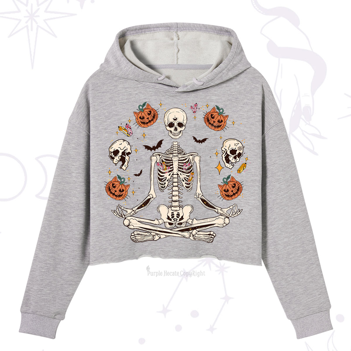Purplehecate Funny Skeleton Halloween Crop Hoodie