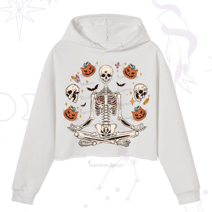 Purplehecate Funny Skeleton Halloween Crop Hoodie