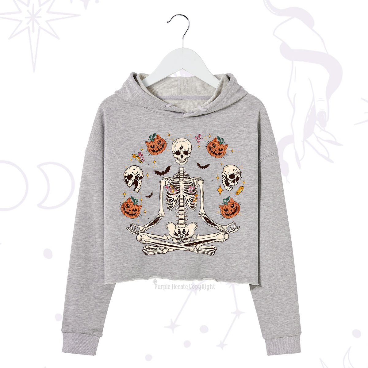 Purplehecate Funny Skeleton Halloween Crop Hoodie