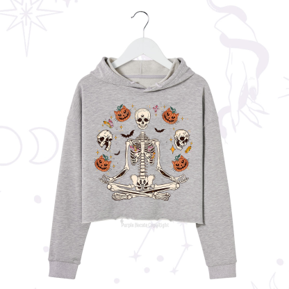 Purplehecate Funny Skeleton Halloween Crop Hoodie