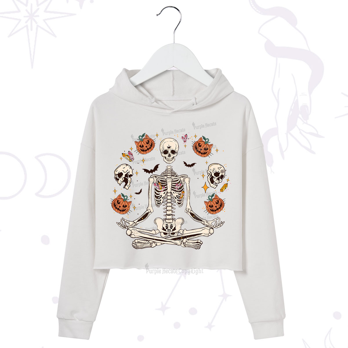 Purplehecate Funny Skeleton Halloween Crop Hoodie