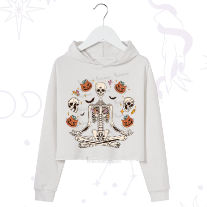 Purplehecate Funny Skeleton Halloween Crop Hoodie