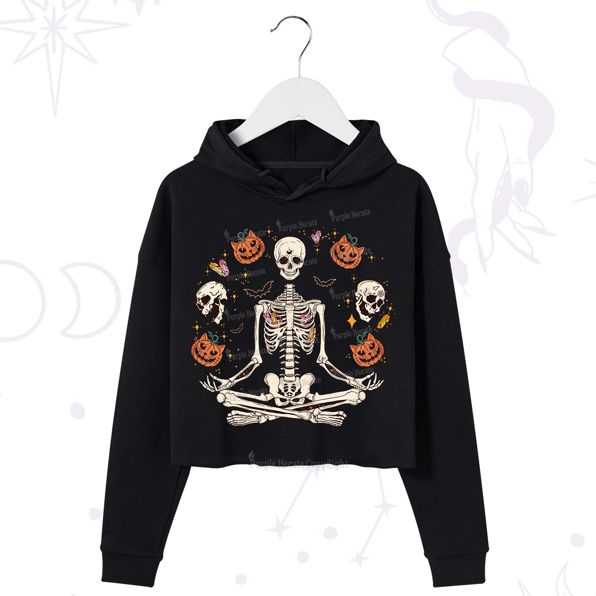 Purplehecate Funny Skeleton Halloween Crop Hoodie